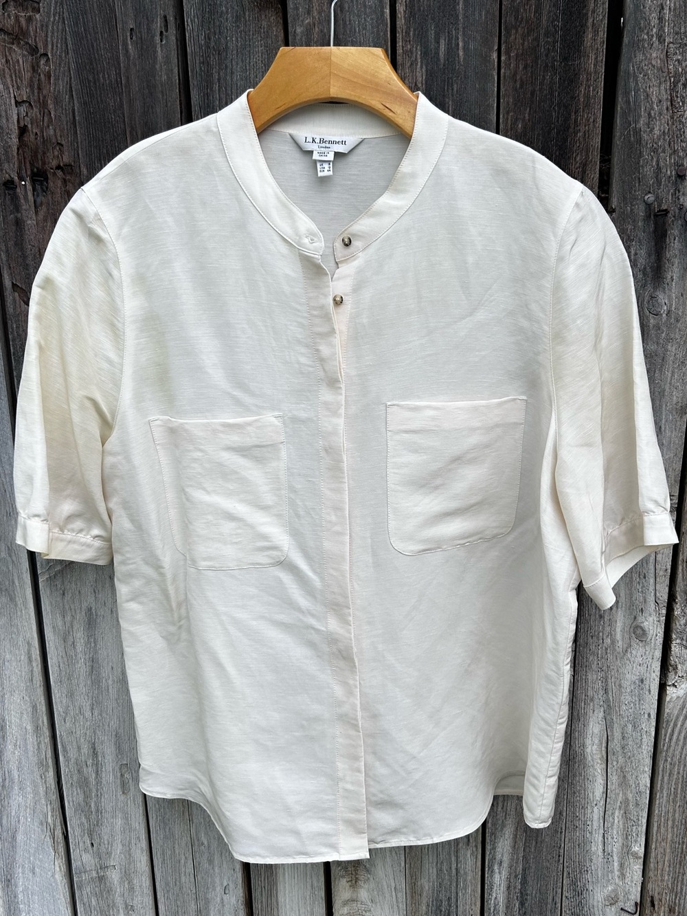 LK Bennett Eliana Cream Woven Top Blouse Shirt Linen Silk 12